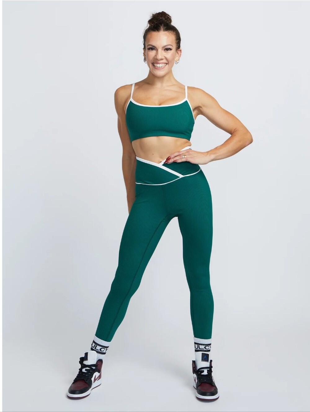 Year of Ours  Green Ribbed High-Waist Leggings And Top Ribbed 2-Tone Veronica